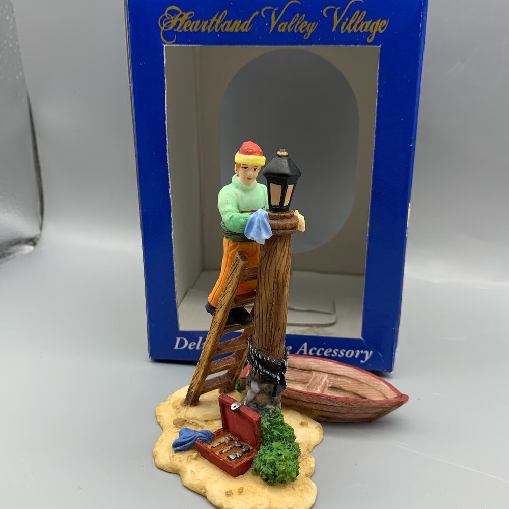 Heartland Valley Christmas Village Figurine Deluxe Seaside piece Man on Ladder